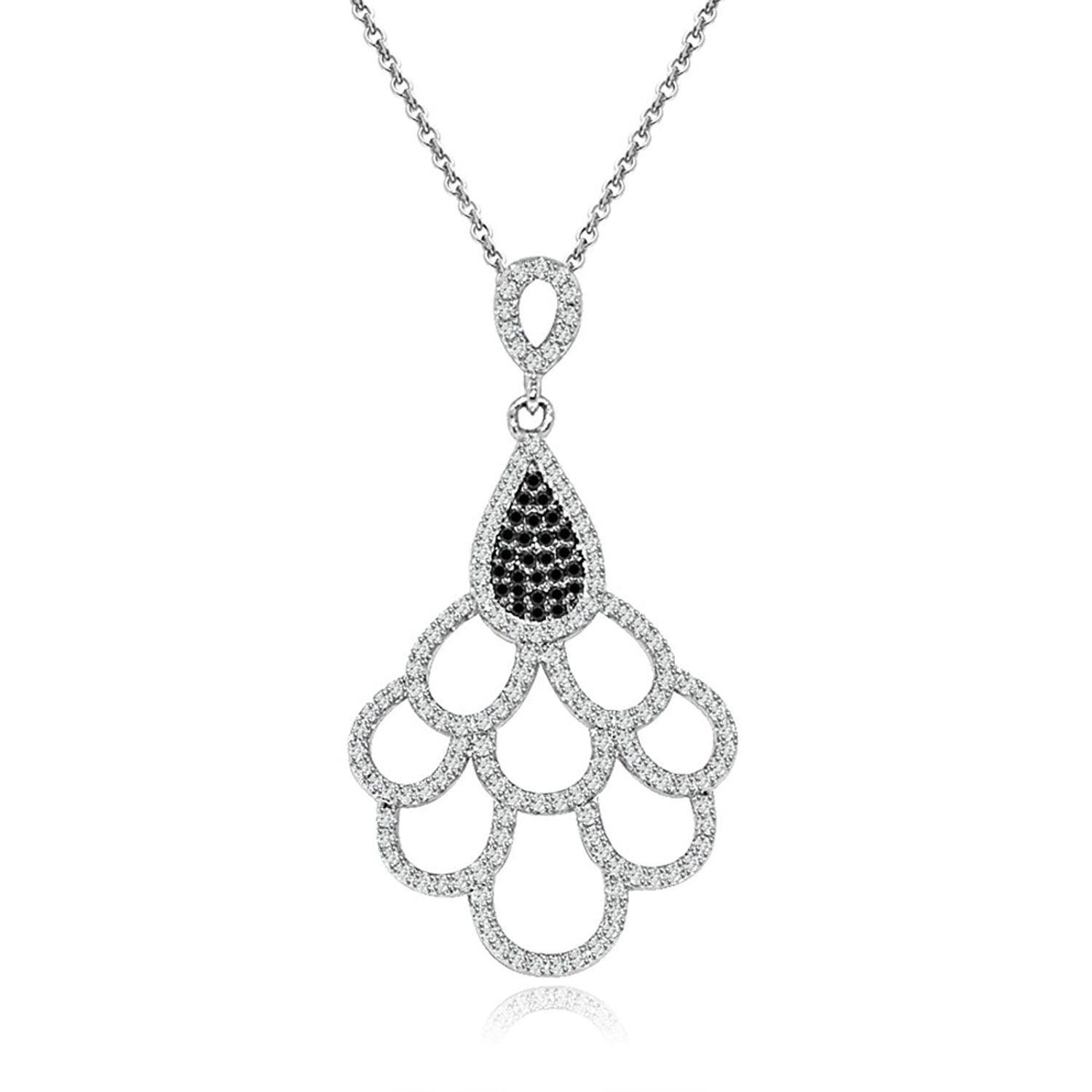 Dazzlers Sterling Silver Rhodium Plated Black and White CZ Necklace, MPN: DYN-722