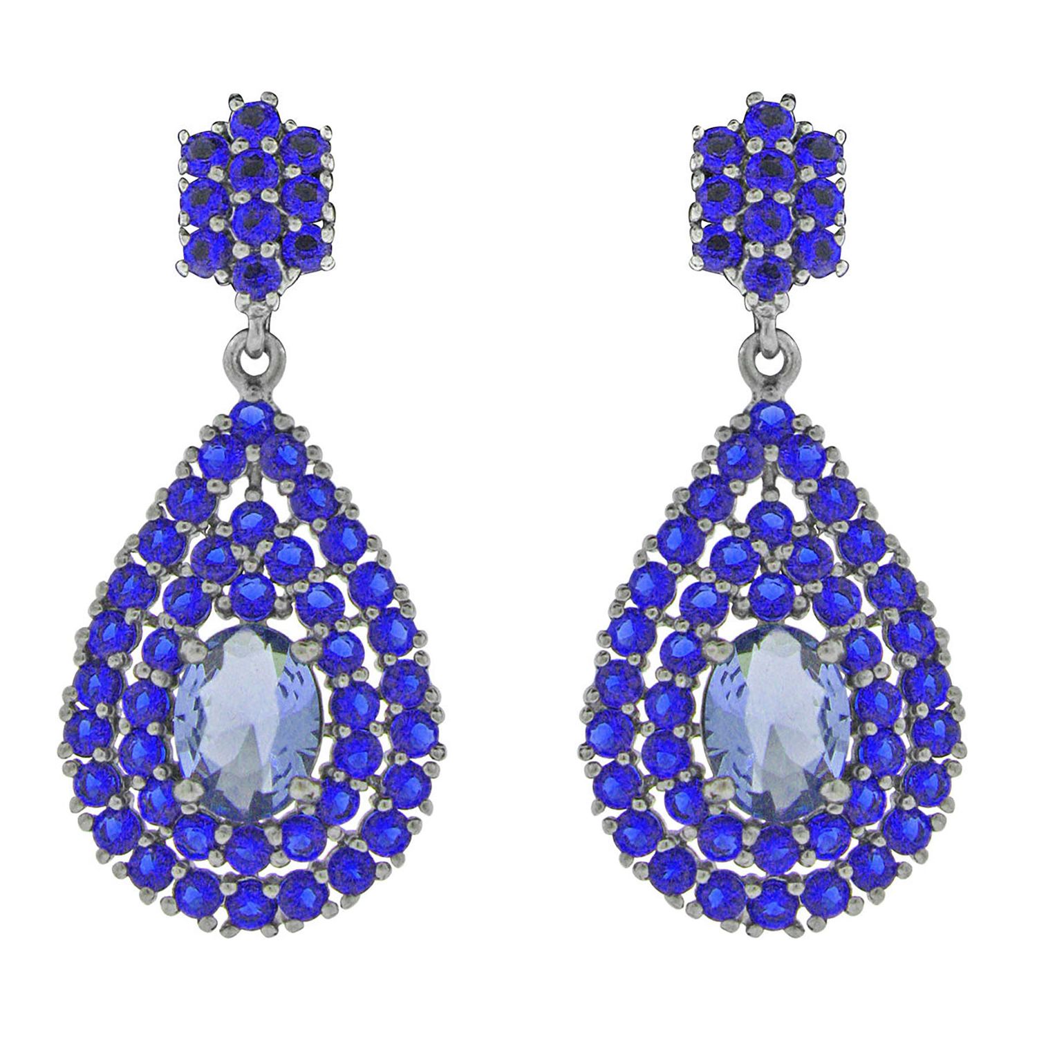 Dazzlers Sterling Silver Black Rhodium Plated with Simulated Blue Topaz and Blue CZ, MPN: DSE-819B