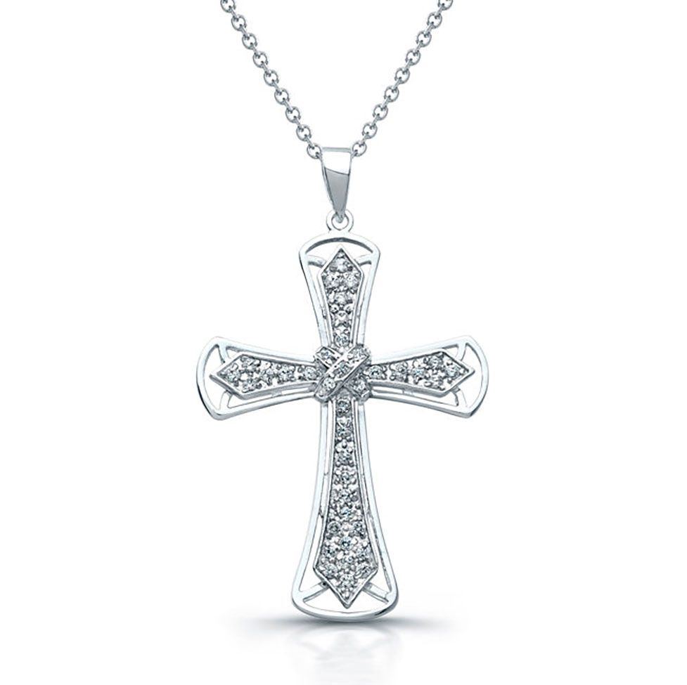 Dazzlers Sterling Silver Rhodium Plated and CZ Cross Necklace, MPN: DBN171
