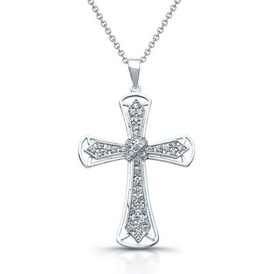Dazzlers Sterling Silver Rhodium Plated and CZ Cross Necklace, MPN: DBN171