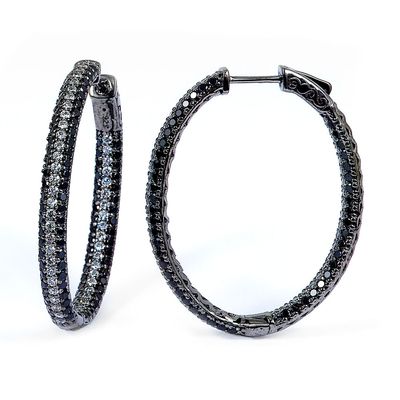 Dazzlers Sterling Silver Rhodium Plated with Black and White CZ Hoop Earrings, MPN: DCE-425