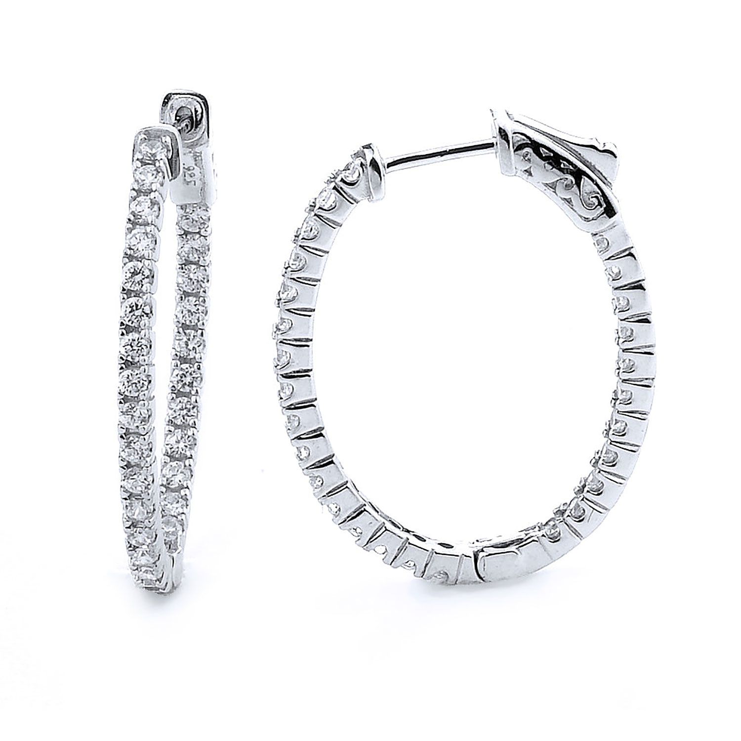 Dazzlers Sterling Silver Rhodium Plated and CZ Oval Hoop Earrings, MPN: DCE-291