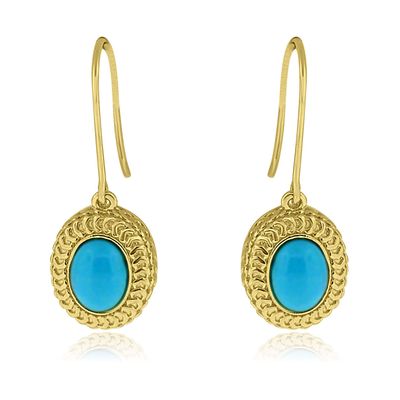 Dazzlers Sterling Silver Gold Plated with Simulated Turquoise Dangle Earrings, MPN: DBE874