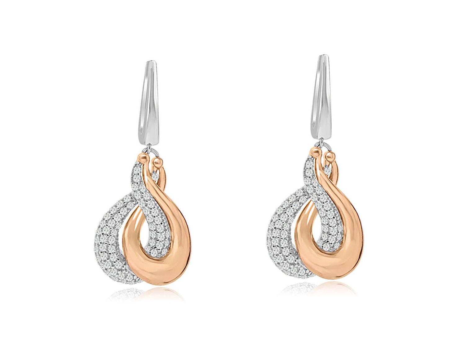 Dazzlers Sterling Silver Rhodium and Rose Gold Plated with CZ Dangle Earrings, MPN: DCE-542P