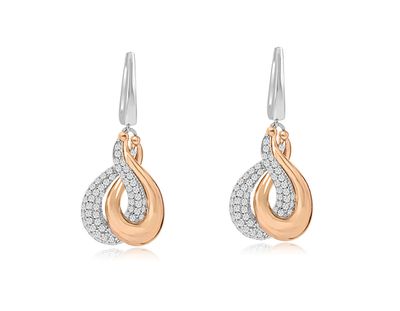Dazzlers Sterling Silver Rhodium and Rose Gold Plated with CZ Dangle Earrings, MPN: DCE-542P