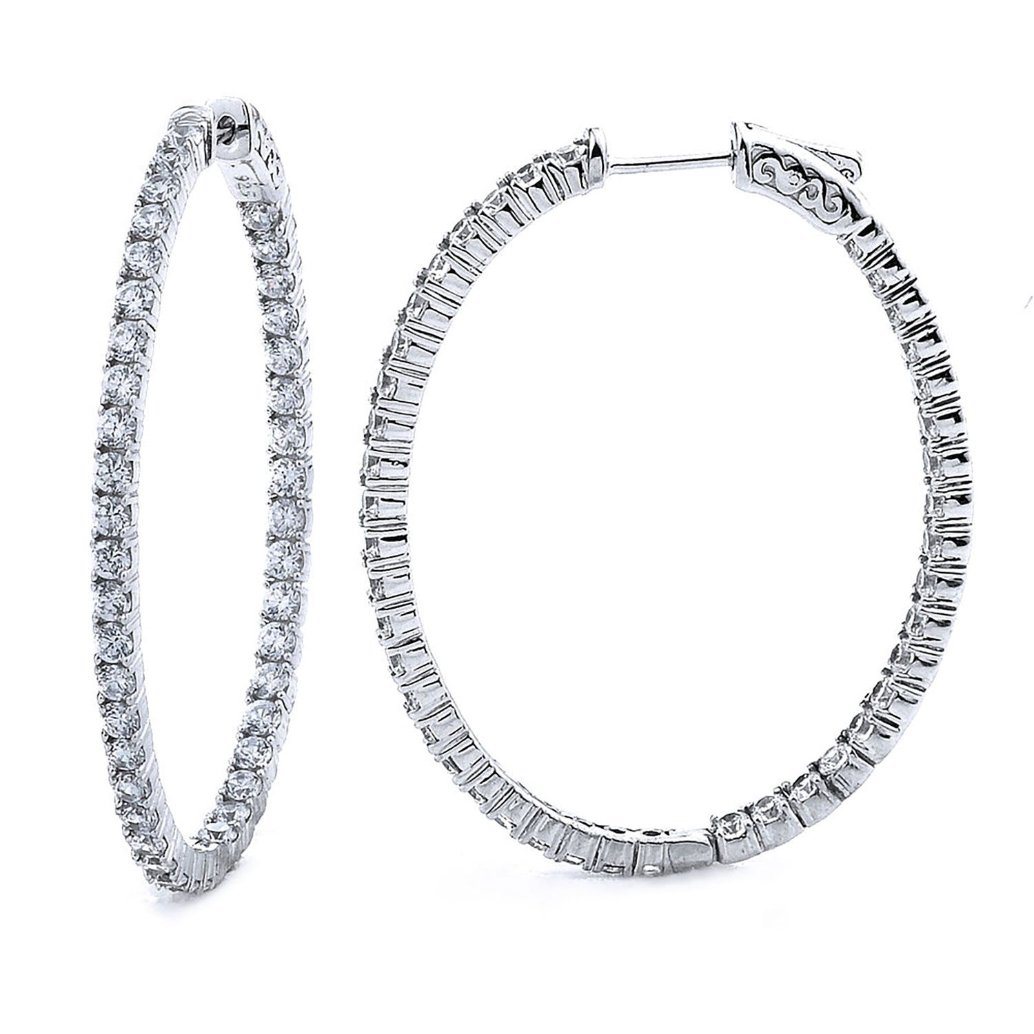 Dazzlers Sterling Silver Rhodium Plated and CZ Oval Hoop Earrings, MPN: DCE-287