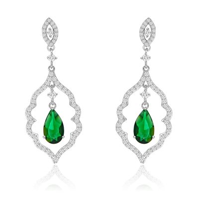 Dazzlers Sterling Silver Rhodium Plated with Simulated Gemstone center stone with CZ Dangle Earring…
