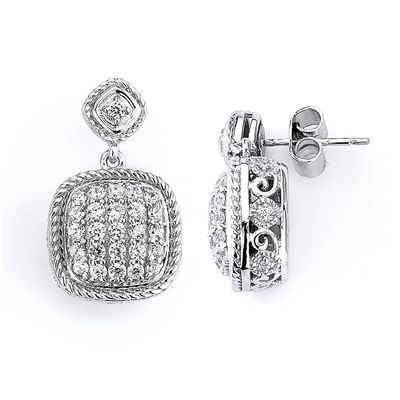 Dazzlers Sterling Silver Rhodium Plated and CZ Cushion Earrings, MPN: DCE-112