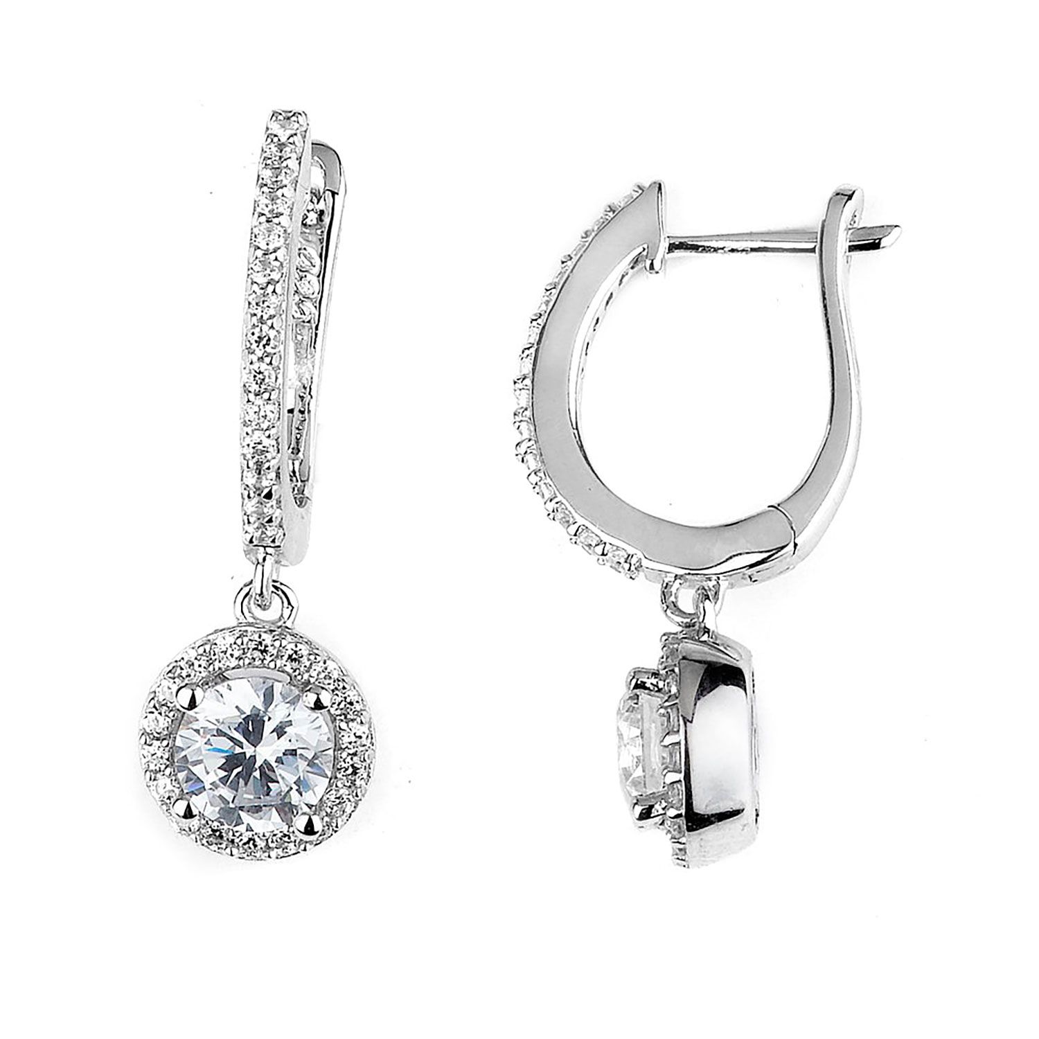 Dazzlers Sterling Silver Rhodium Plated and CZ Dangle Halo Earrings, MPN: DCE-338