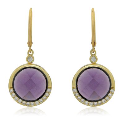 Dazzlers Sterling Silver Gold Plated with Simulated Amethyst and CZ Dangle Earrings, MPN: DSE-809Y