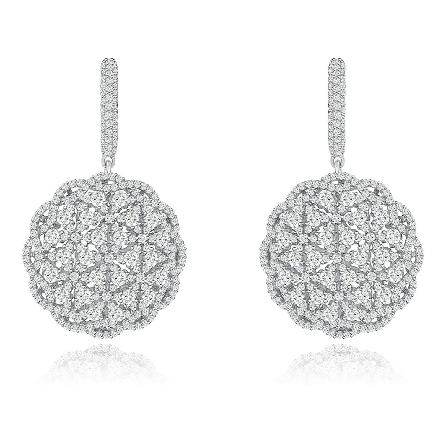 Dazzlers Sterling Silver Rhodium Plated and micro-pave flower CZ Dangle Earrings, MPN: DRE-527