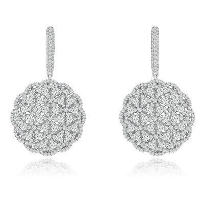 Dazzlers Sterling Silver Rhodium Plated and micro-pave flower CZ Dangle Earrings, MPN: DRE-527