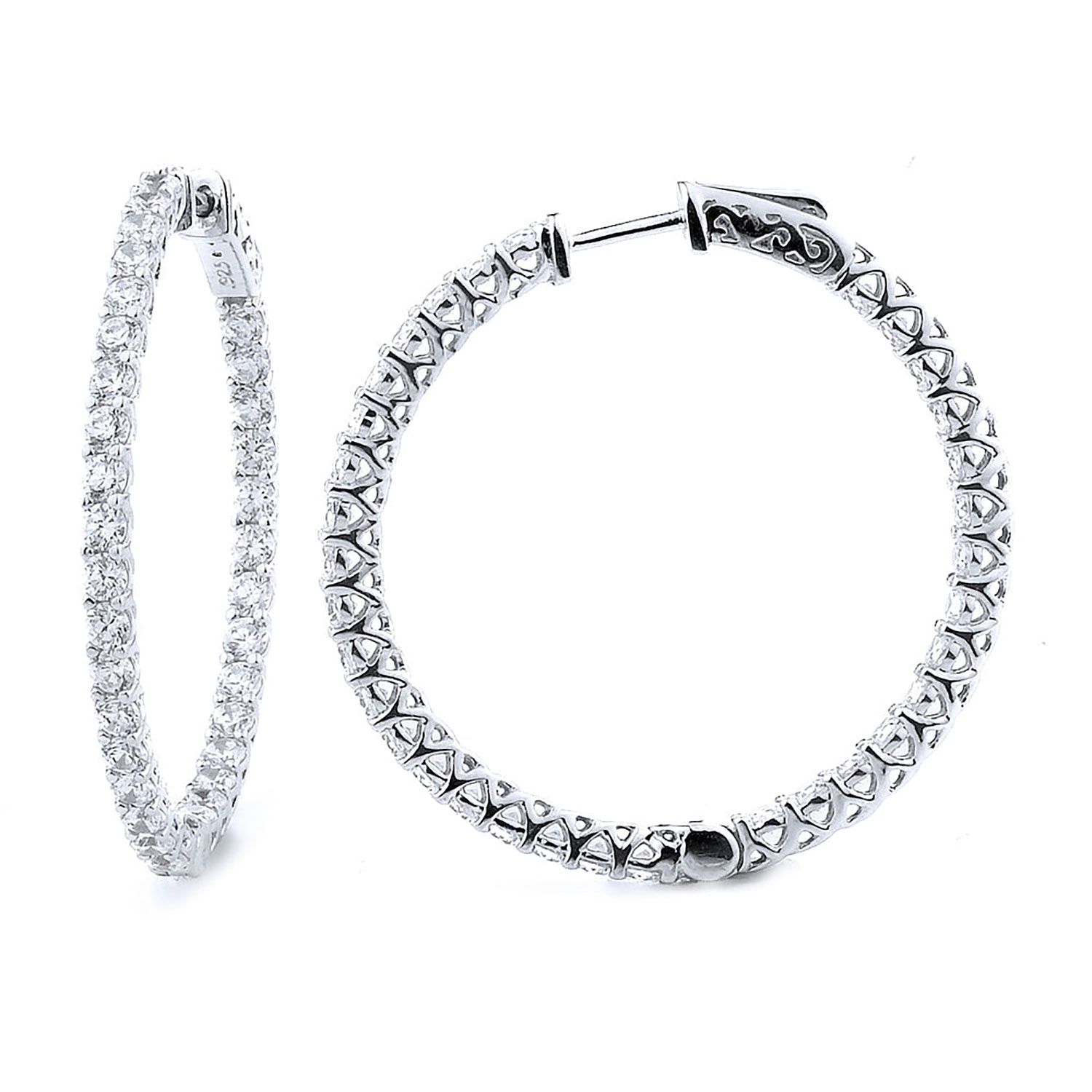Dazzlers Sterling Silver Rhodium Plated and CZ Hoop Earrings, MPN: DCE-281