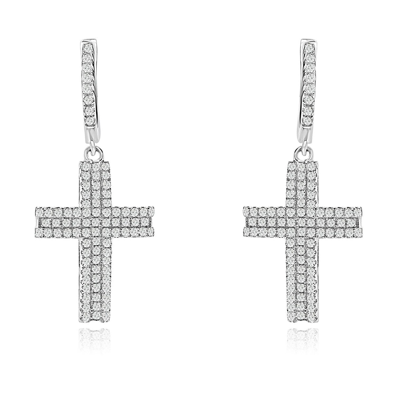 Dazzlers Sterling Silver Rhodium Plated and CZ Cross Earrings, MPN: DYE-755