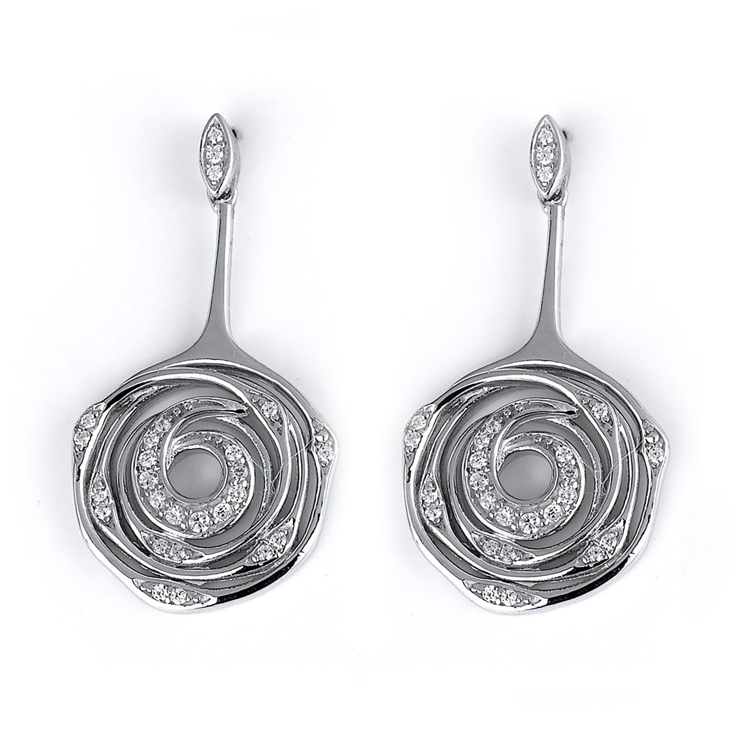 Dazzlers Sterling Silver Rhodium Plated and CZ Flower Dangle Earrings, MPN: DCE-236