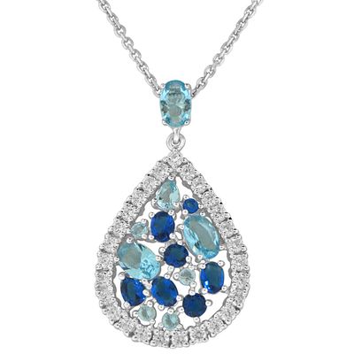 Dazzlers Sterling Silver Rhodium Plated with Simulated Sapphire and Blue Topaz Necklace, MPN: DSP-8…