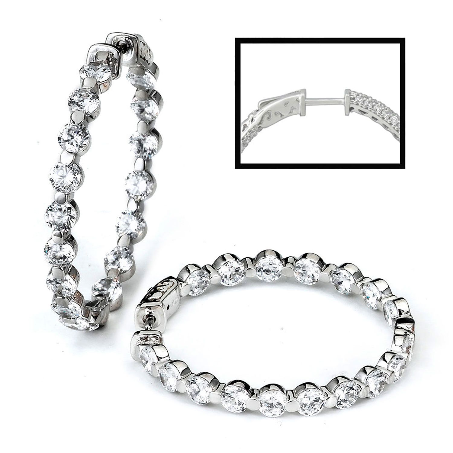 Dazzlers Sterling Silver Rhodium Plated and CZ Hoop Earrings, MPN: DCE-41