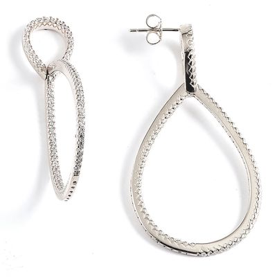 Dazzlers Sterling Silver Rhodium Plated and CZ Teardrop Hoop Earrings, MPN: DCE-379