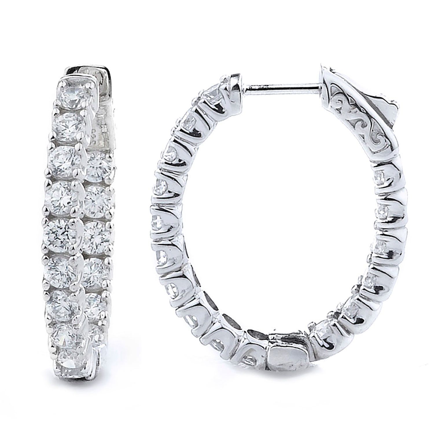 Dazzlers Sterling Silver Rhodium Plated and CZ Oval Hoop Earrings, MPN: DCE-386