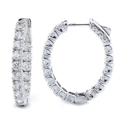 Dazzlers Sterling Silver Rhodium Plated and CZ Oval Hoop Earrings, MPN: DCE-386