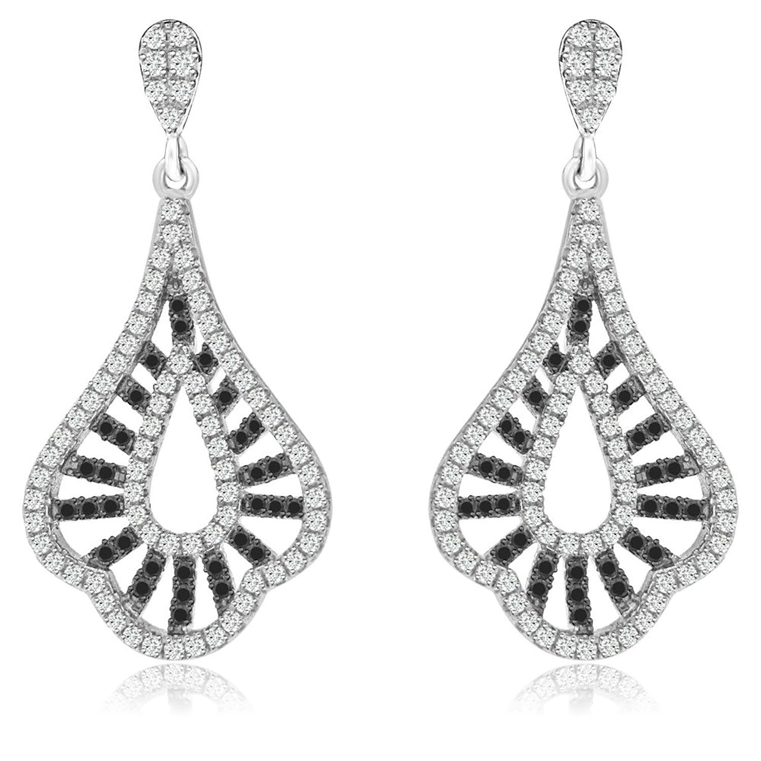 Dazzlers Sterling Silver Rhodium Plated with Black and White CZ Dangle Earrings, MPN: DYE-710