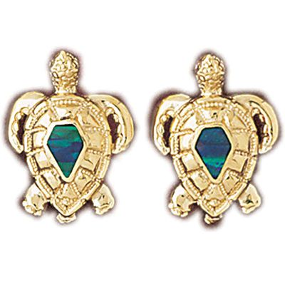 Dazzlers 14k Yellow Gold Created Opal Turtle Earrings, MPN: DZ-14972