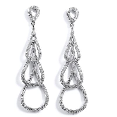 Dazzlers Sterling Silver Rhodium Plated and CZ Triple Teardrop Dangle Earrings, MPN: DCE-372