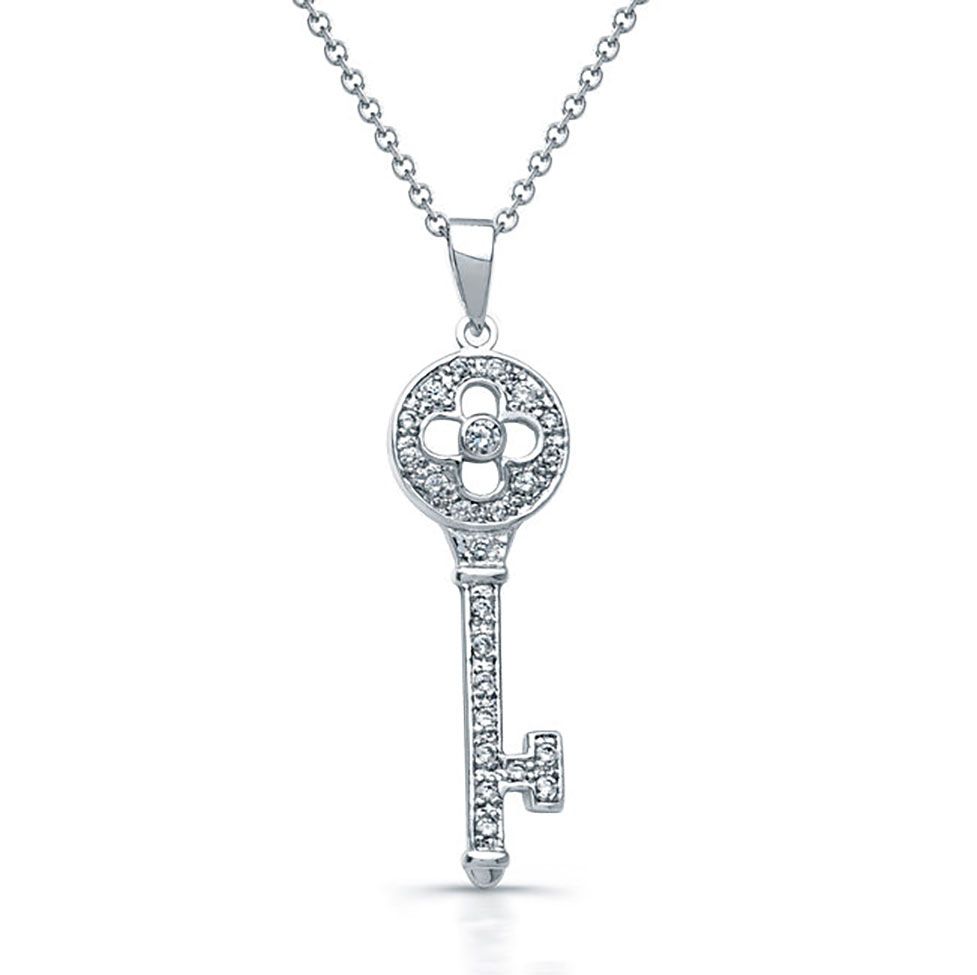 Dazzlers Sterling Silver Rhodium Plated and CZ Key Necklace, MPN: DBN308