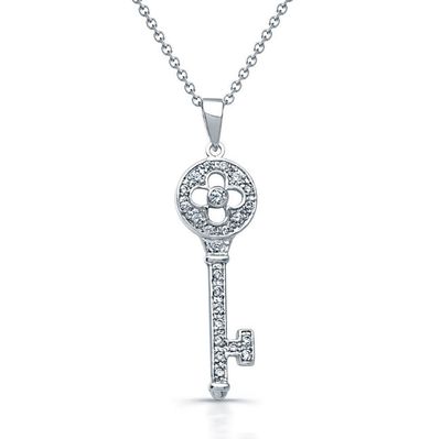 Dazzlers Sterling Silver Rhodium Plated and CZ Key Necklace, MPN: DBN308