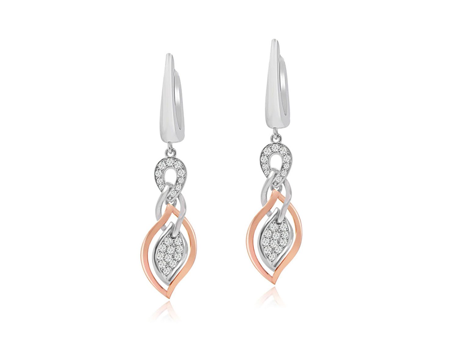 Dazzlers Sterling Silver Rhodium and Rose Gold Plated with CZ Dangle Earrings, MPN: DCE-544P