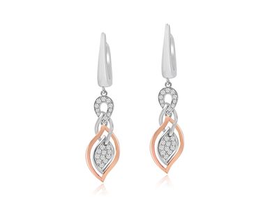 Dazzlers Sterling Silver Rhodium and Rose Gold Plated with CZ Dangle Earrings, MPN: DCE-544P