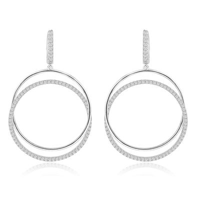 Dazzlers Sterling Silver Rhodium Plated and CZ Dangle Hoop Earrings, MPN: DCE-474