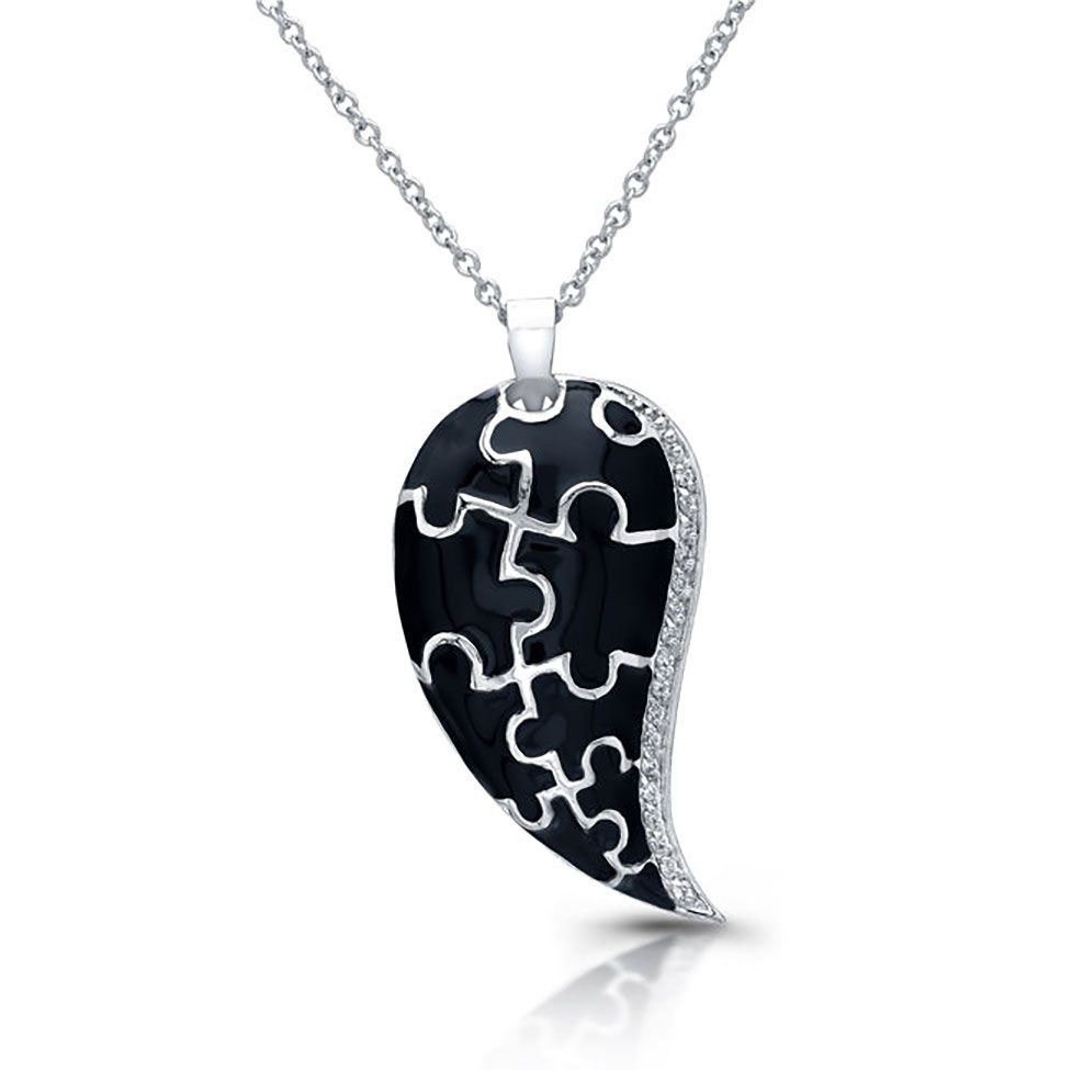 Dazzlers Sterling Silver Rhodium Plated with Black Enameled Puzzle Necklace, MPN: DBN96