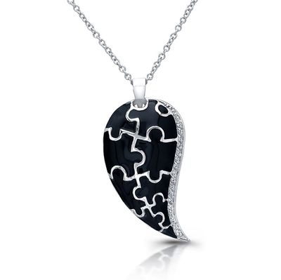 Dazzlers Sterling Silver Rhodium Plated with Black Enameled Puzzle Necklace, MPN: DBN96