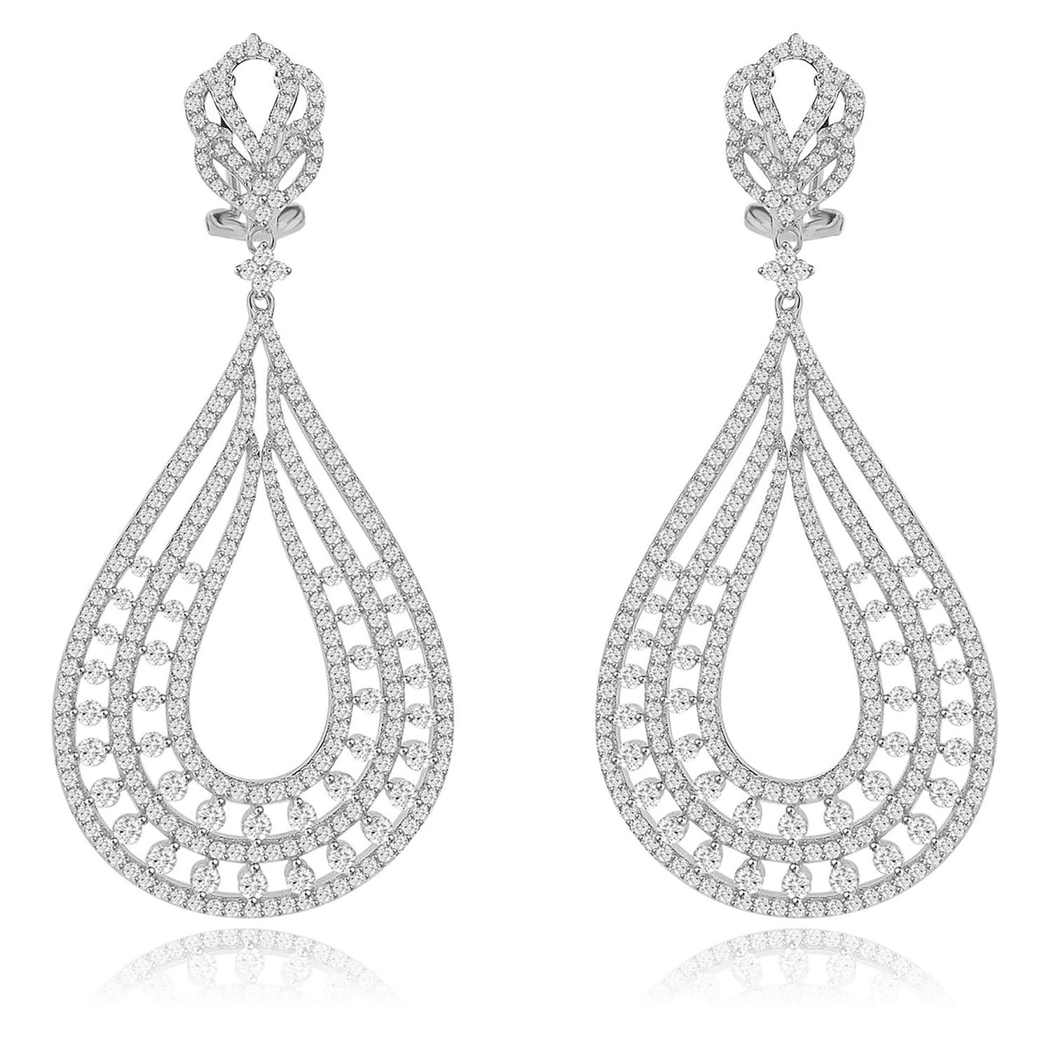Dazzlers Sterling Silver Rhodium Plated and CZ Chandelier Earrings, MPN: DCE-573