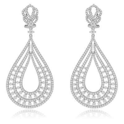 Dazzlers Sterling Silver Rhodium Plated and CZ Chandelier Earrings, MPN: DCE-573