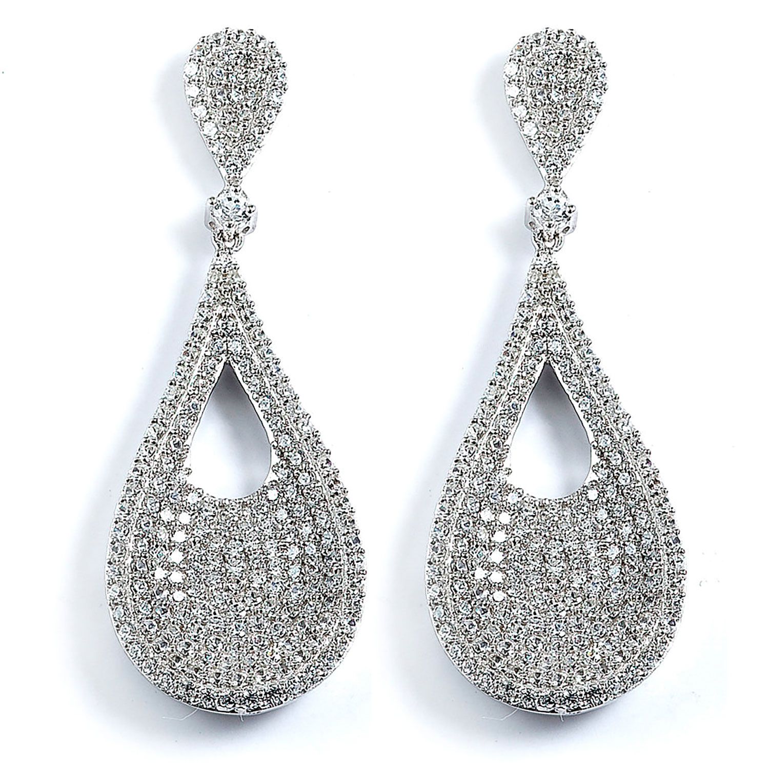 Dazzlers Sterling Silver Rhodium Plated and CZ Pear Shape Dangle Earrings, MPN: DCE-362