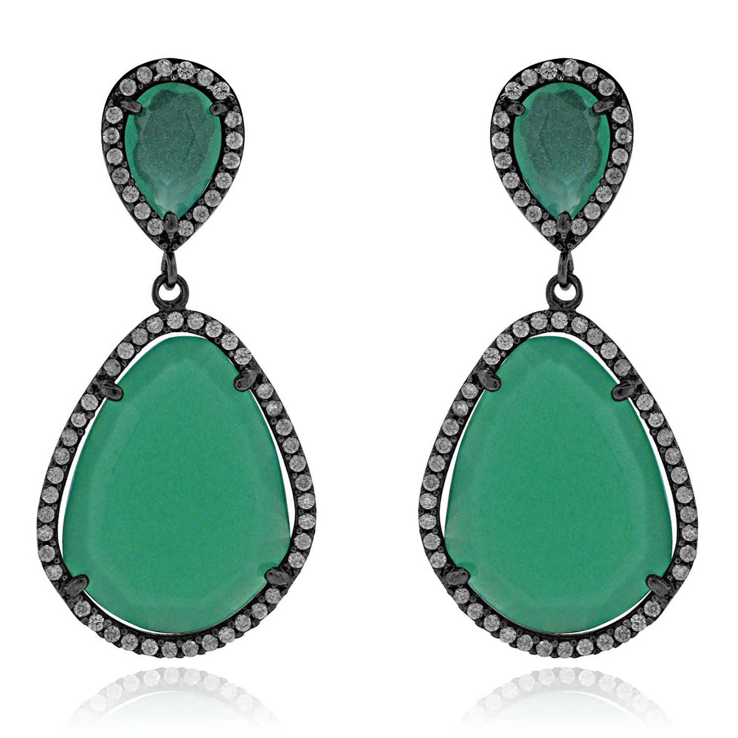 Dazzlers Sterling Silver Black Rhodium Plated with Simulated Gemstone and CZ Dangle Earrings, MPN: …