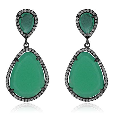 Dazzlers Sterling Silver Black Rhodium Plated with Simulated Gemstone and CZ Dangle Earrings, MPN: …