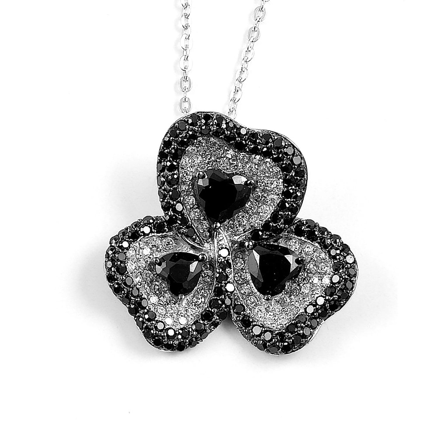 Dazzlers Sterling Silver Rhodium Plated and Black &amp; White CZ Flower Necklace, MPN: DBN717