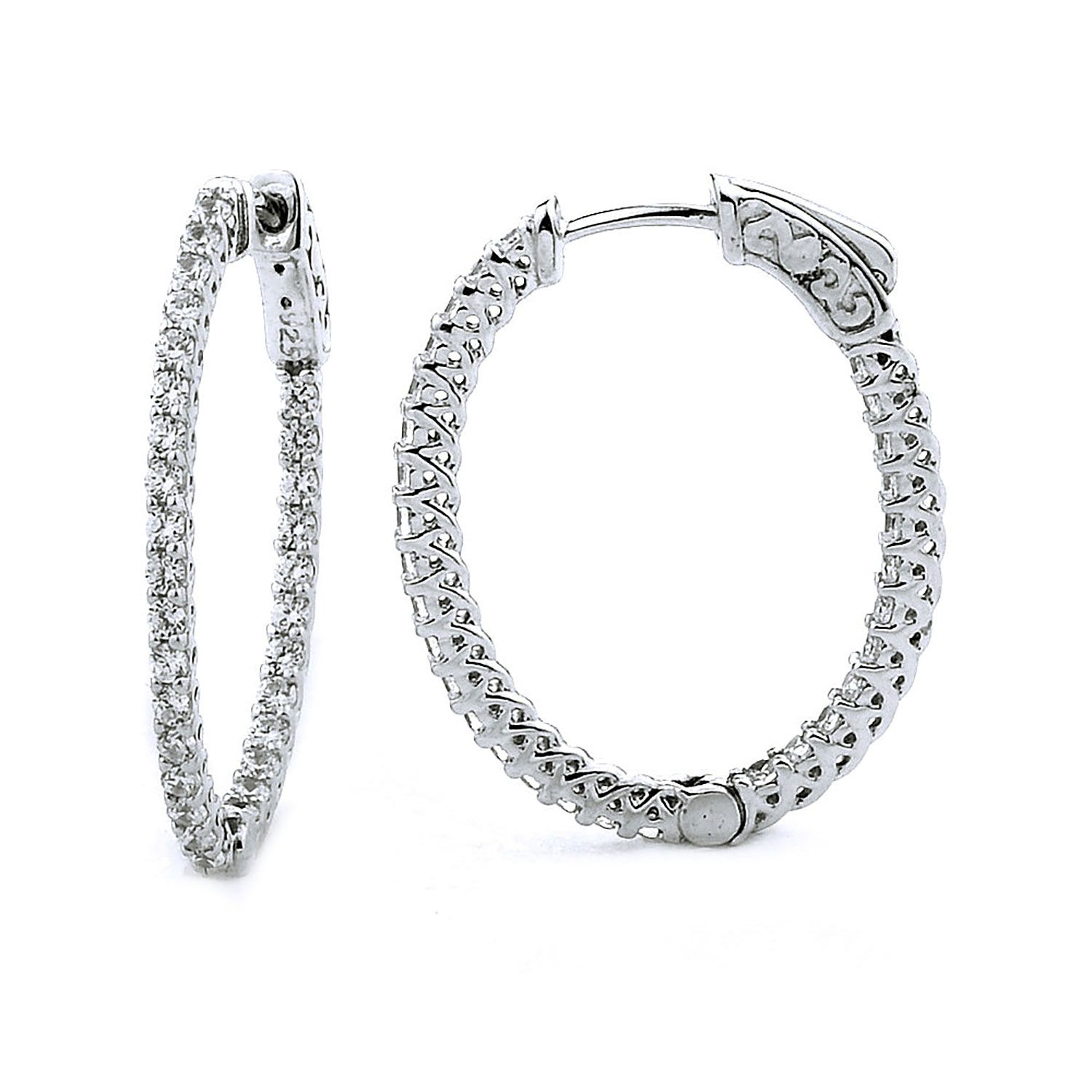 Dazzlers Sterling Silver Rhodium Plated and CZ Oval Hoop Earrings, MPN: DCE-294