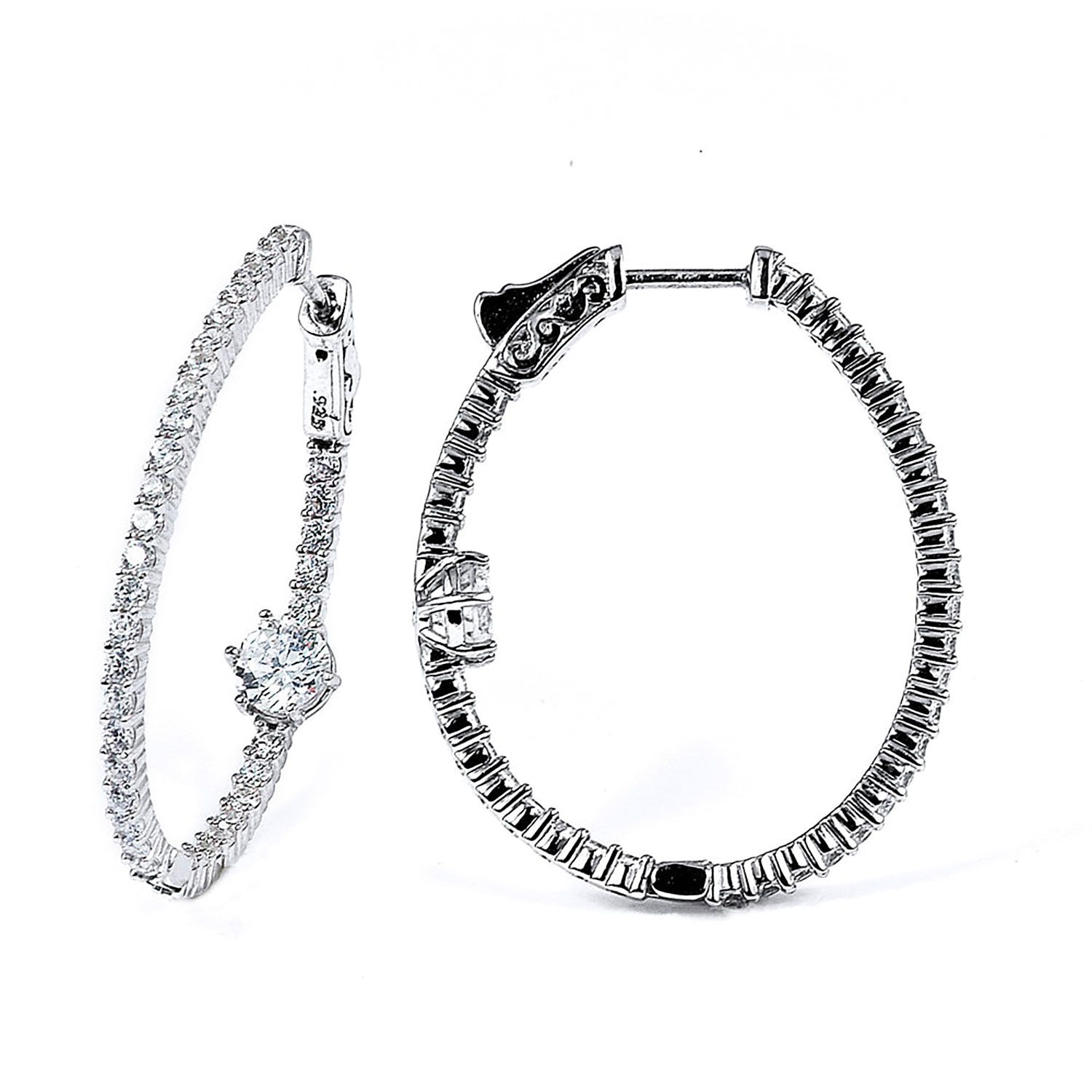 Dazzlers Sterling Silver Rhodium Plated with CZ Hoop Earrings, MPN: DCE-441