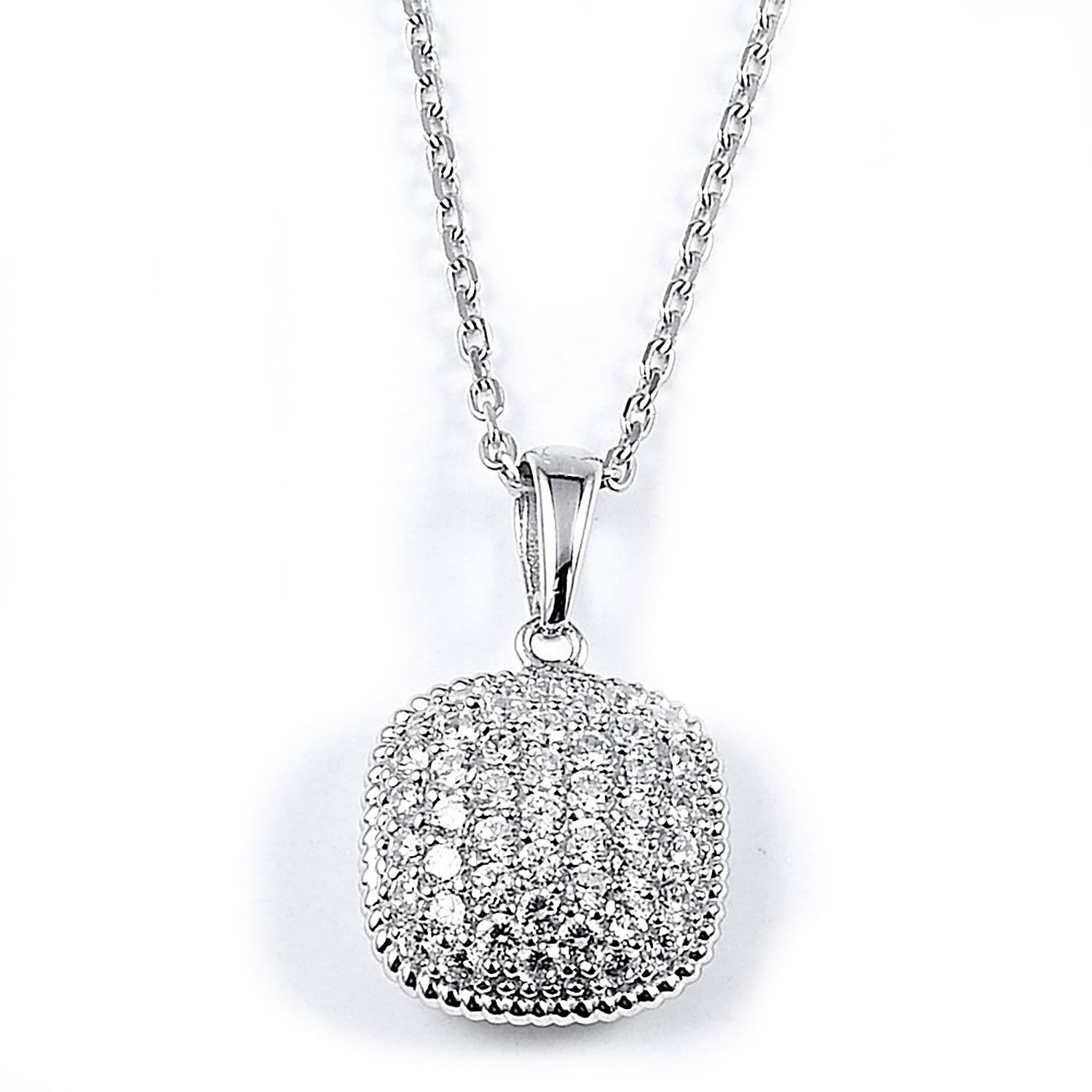 Dazzlers Sterling Silver Rhodium Plated and micro-pave CZ Cushion Necklace, MPN: DCN-368