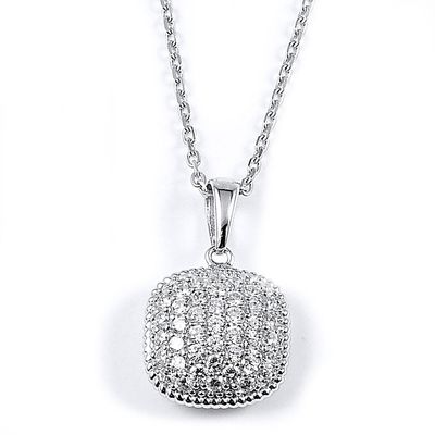 Dazzlers Sterling Silver Rhodium Plated and micro-pave CZ Cushion Necklace, MPN: DCN-368
