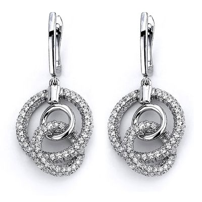 Dazzlers Sterling Silver Rhodium Plated and CZ Triple Intertwined Circle Dangle Earrings, MPN: DCE-…