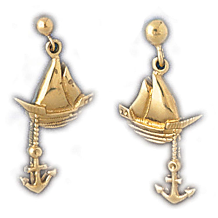 Dazzlers 14k Yellow Gold Sailboat with Anchor Dangle Earrings, MPN: DZ-13138
