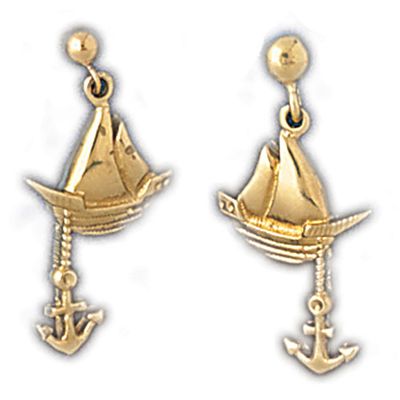 Dazzlers 14k Yellow Gold Sailboat with Anchor Dangle Earrings, MPN: DZ-13138