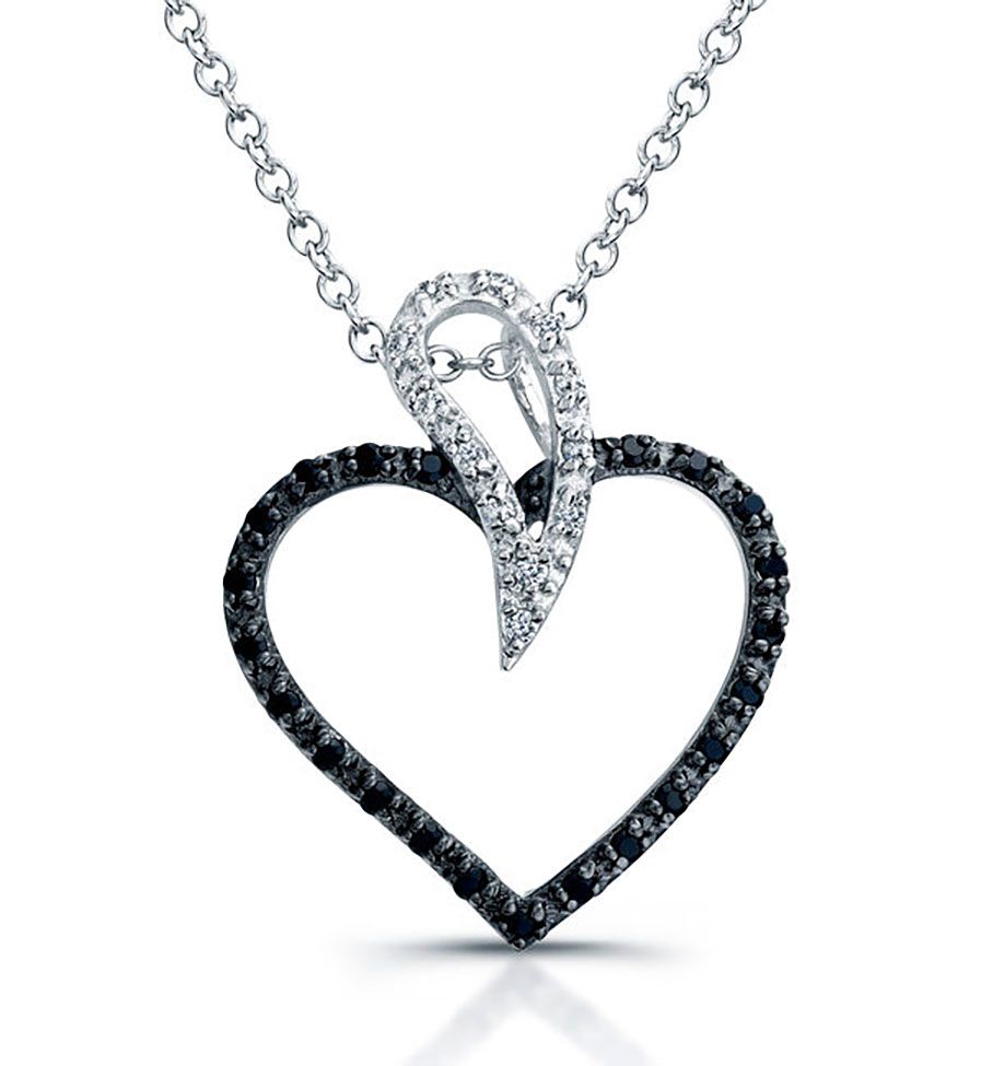 Dazzlers Sterling Silver Rhodium Plated and Black &amp; White CZ Heart Necklace, MPN: DBN7906