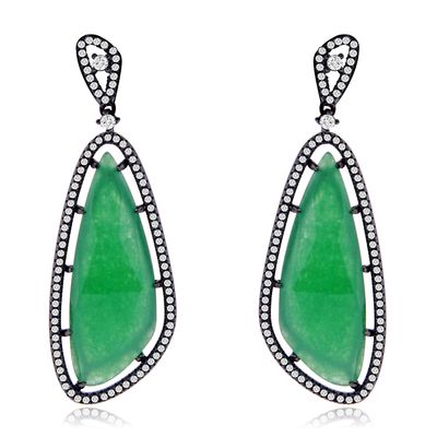 Dazzlers Sterling Silver Black Rhodium Plated with Created Emerald and CZ Chandelier Earrings, MPN:…