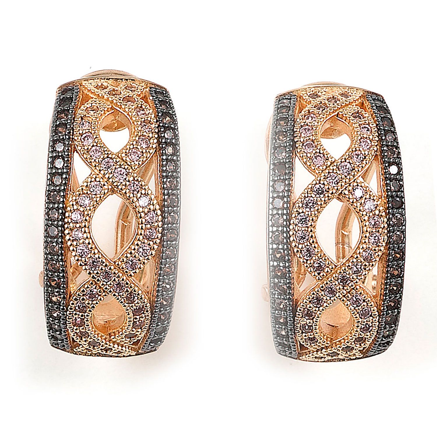 Dazzlers Sterling Silver Rose Gold Plated with Black and White CZ Earrings, MPN: DME-281